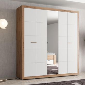 Dmora Armario Grande Giseny, Ropero Dormitorio Perchero, 5 Estantes, 8 Compartimentos, 194x208h Cm Blanco Mate