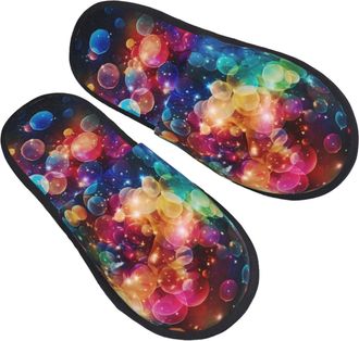 Generic Cotton Slippers Colorful Rainbow Stars Warm Plush Slippers Reusable Cotton Slipper For Home Hotel Guest Room M
