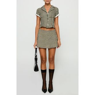 Princess Polly Rhom Check Cotton Crop Button-Up Shirt & Miniskirt Set in Brown Check at Nordstrom, Size 10