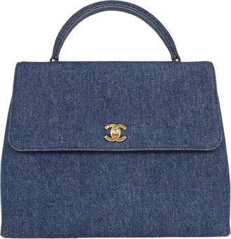 Chanel Vintage Classic Top Handle Flap Bag Denim Blue Denim_Jeans Handbag (Pre-Owned)