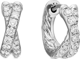David Yurman Orecchini Crossover a cerchio in oro bianco 18kt con diamanti (12mm) - Argento