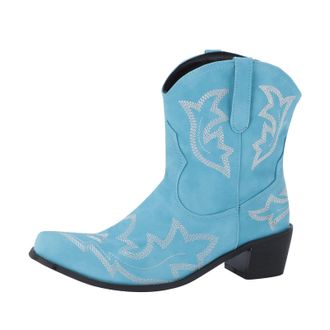 Generic Wide Fit Cowboy Ankle Boots for Women Classic Embroidery Pointed Toe Western Cowboy Boots Western Style Low Heeled Cowboy Ankle Boots with Zipper Warm