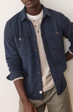 Marine Layer Pacifica Herringbone Stretch Twill Overshirt in Navy Herringbone at Nordstrom, Size Medium