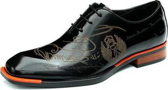 Generic Mens Patent Leather Engraved Dress Shoes Low Block Heel Business Oxfords Lace-Up Formal Wedding Shoes,Black,5.5 UK