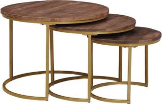 vidaXL Mesas De Caf&eacute; Nido 3 Pcs Madera Maciza De Mango Y Acero Vidaxl