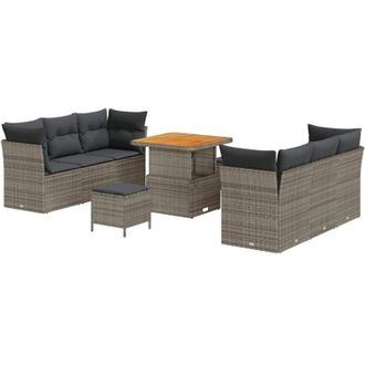 vidaXL Conjunto De Sof&aacute; De Jard&iacute;n 9 Pcs Gris Rat&aacute;n Sint&eacute;tico Vidaxl