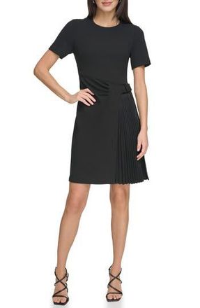 DKNY Short Sleeve Pleated Crepe A-Line Dress in Black at Nordstrom Rack, Size 18 (Similar To 14W)