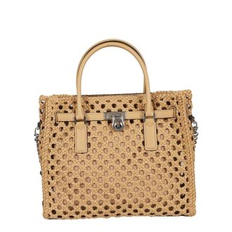 Michael Kors Tote Bags, female, Brown, Size: ONE SIZE Woven Leather Tote