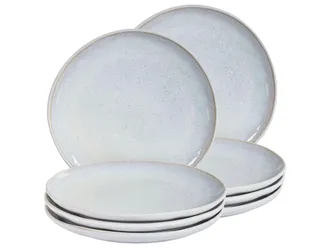 Beliani Set Di 8 Piattini Da Dessert In Gres Caolino Lavorato A Mano Con Smalto Reattivo Grigio Chiaro Sesame