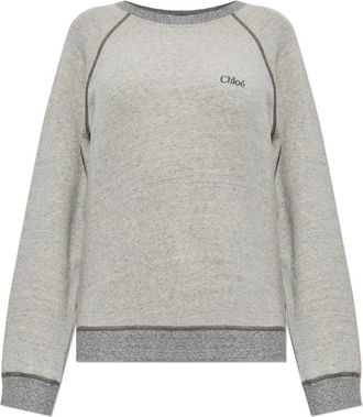 Chloé Hoodies & sweatvesten, Dames, Grijs, L, Katoen, Sweatshirt met geborduurd logo