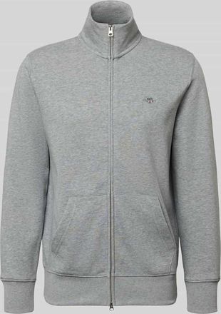 GANT Regular Fit Sweatjacke mit Stehkragen Modell Gield in Mittelgrau Melange, Gr&ouml;&szlig;e XXXL