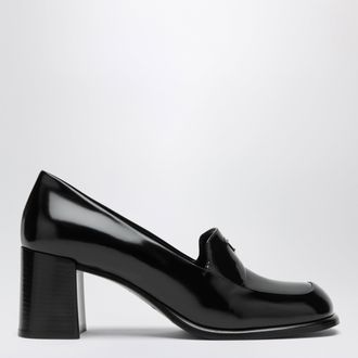 Prada Mocassini con tacco neri in pelle spazzolata