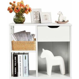 Costway Costway - Mesita Auxiliar Con Estante Abierto Y Caj&oacute;n Librer&iacute;a Mesilla De Noche Para Sal&oacute;n, Dormitorio 60x30x52 Cent&iacute;metros