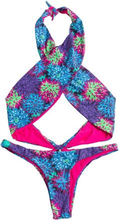 Reina Olga Bloemen Kruis Voorkant Bikini Set - Dames - Badpakken - Veelkleurig - L - Badmode