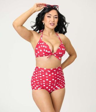 Unique Vintage Monroe Halter Bikini Top in Red & White Polka Dot Print at Nordstrom, Size X-Large