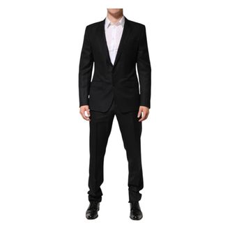 Dolce & Gabbana Single Breasted Suits, male, Black, S, Black Jacquard 2 Piece Suit