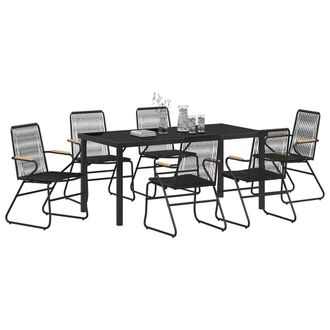 Berkfield Home Comfortable 7 Piece Garden Dining Set Black PVC Rattan