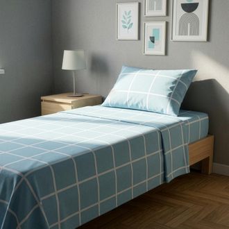 KASANOVA Completo letto singolo policotone quadrotti azzurro