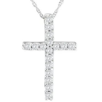 Pompeii3 1/3 Ct Lab Diamond Cross Pendant Necklace 18 White Gold 21mm Tall