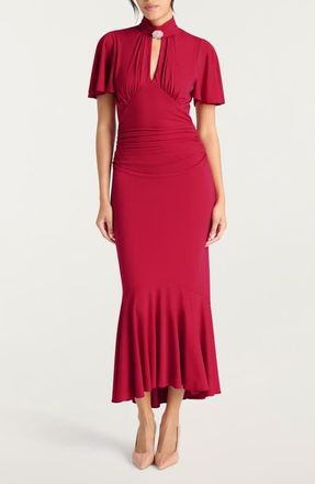 Cinq à Sept Rosita Rhinestone Brooch Detail Ruched Dress in Burgundy Plum at Nordstrom, Size 2