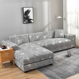 OEM Funda Para Sof&aacute; Esquinero De 3 Plazas + 2 Plazas, Funda Protectora El&aacute;stica En Forma De L, Color Gris