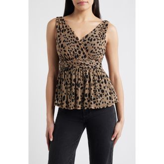 Loveappella Sleeveless Peplum Top in Camel at Nordstrom, Size X-Small