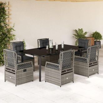 vidaXL Set Comedor Jard&iacute;n 7 Pzas Y Cojines Rat&aacute;n Sint&eacute;tico Gris Vidaxl