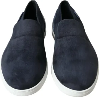 Dolce & Gabbana Blue Suede Caiman Loafers Saint Tropez Mens Shoes