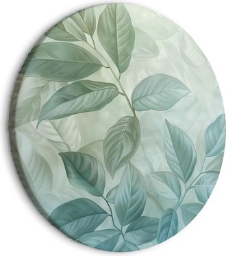 OEM Imagen Redonda - Hojas Grandes En Tonos Verde Menta: Motivo Bot&aacute;nico / Hojas De Menta Gran Motivo Bot&aacute;nico