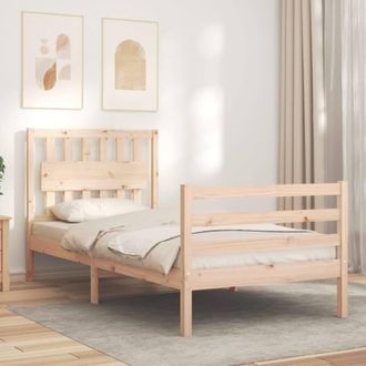 Berkfield Home Beautiful Bed Frame with Headboard Single Solid Wood in Light Tan