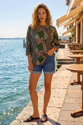 Roman Floral Patchwork Stretch Top