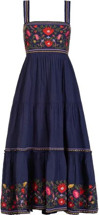 Change of Scenery Lizzie Pinstripe Eyelet Tiered Midi Dress in Gardenia Embroidery at Nordstrom, Size Medium