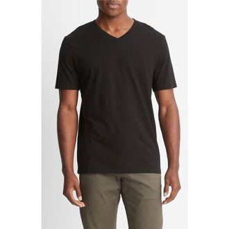 Vince Regular Fit Garment Dyed V-Neck T-Shirt in True Black at Nordstrom, Size Xx-Large