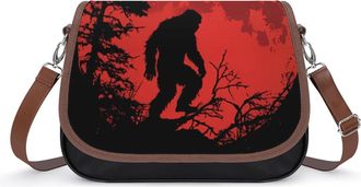 Generic Bigfoot Red Moon Crossbody Bag Womens Handbag PU Message Bags Shoulder Purse with Adjustable Strap