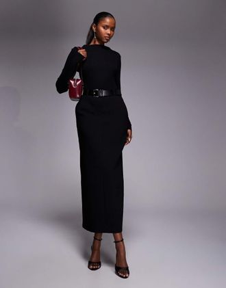 Forever New Vestito midi a maniche lunghe nero con cintura