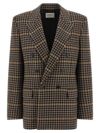 Saint Laurent Double-Breasted Houndstooth Blazer