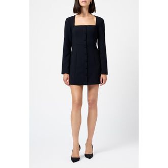 French Connection Whisper Square Neck Long Sleeve Sheath Minidress in Black at Nordstrom, Size 12