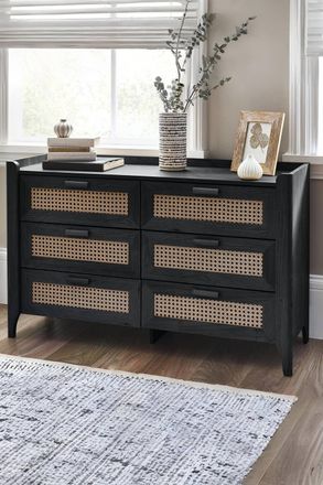 Julian Bowen Sydney Rattan Print 6 Drawer Wide Chest in Black