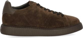 Hogan Brown Smooth Leather Accents Suede Sneakers