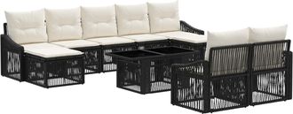 vidaXL Conjunto De Sof&aacute;s De Jard&iacute;n 10 Uds. Negro Y Blanco Crema Vidaxl