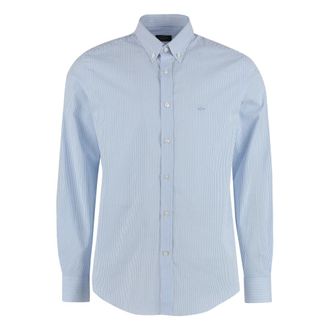 Paul & Shark Formal Shirts, male, Blue, 4XL, Striped Cotton Shirt Rounded Hem