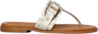 Stefano Lauran Gouden Leren Dames Teenslippers - Dames - Sandalen - Geel - 39 EU - Leer - Schoenen