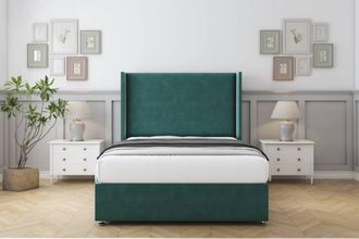 Comfort Beds Madrid Plush Divan Base No Drawers - 54 Wingback in Emerald | Size: Small Single