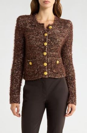 L'agence Una Crop Eyelash Tweed Cardigan in Chocolate Multi at Nordstrom Rack, Size Small