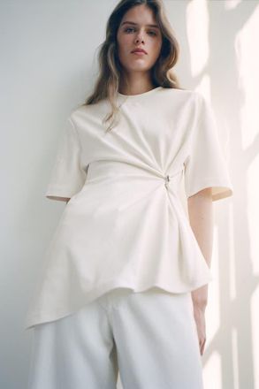 H&M Draped-detail asymmetric top in Cream at Nordstrom, Size X-Small