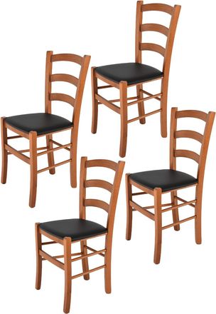 Tommychairs Tommychairs 4 Sillas Venice En Haya Cerezo, Asiento Polipiel Negra