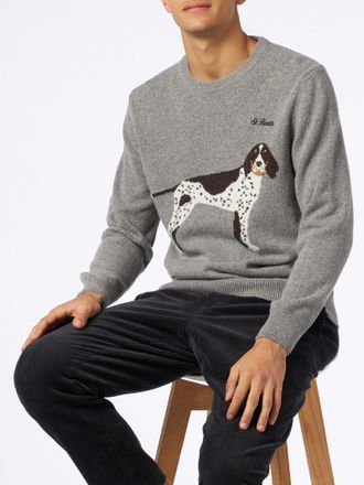 MC2 Saint Barth Man Crewneck Donegal Sweater With Country Dog Jacquard
