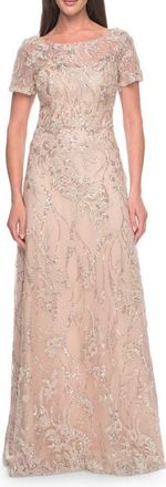 La Femme Gorgeous Beaded Mother of the Bride Dress with High Neckline in Blush at Nordstrom, Size 10