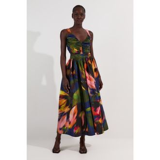 Karen Millen Blurred Floral Taffeta Maxi Dress in Multi at Nordstrom, Size 10