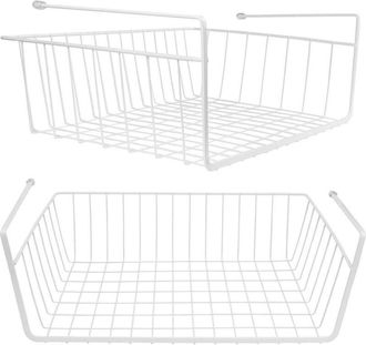 Elle Juego De 2 Cestas Colgantes De Alambre Blanco Para Guardar Debajo De Los Armarios, Con Estantes Deslizantes Adicionales Para Cocinas, Despensas, Ofici